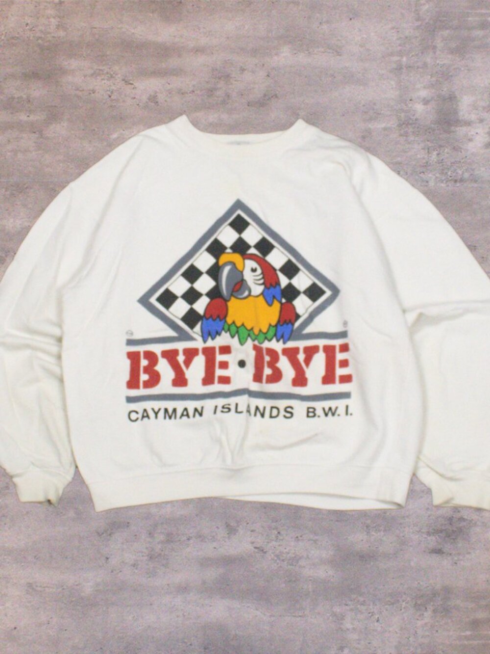 Vintage 1990's 90's‎ Camine Island Racing Bye Bye Paroit White Crewneck Sweater